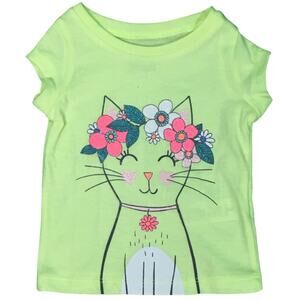 Carters T Shirt Floral Cat Graphic Yellow Pink 3m NEW